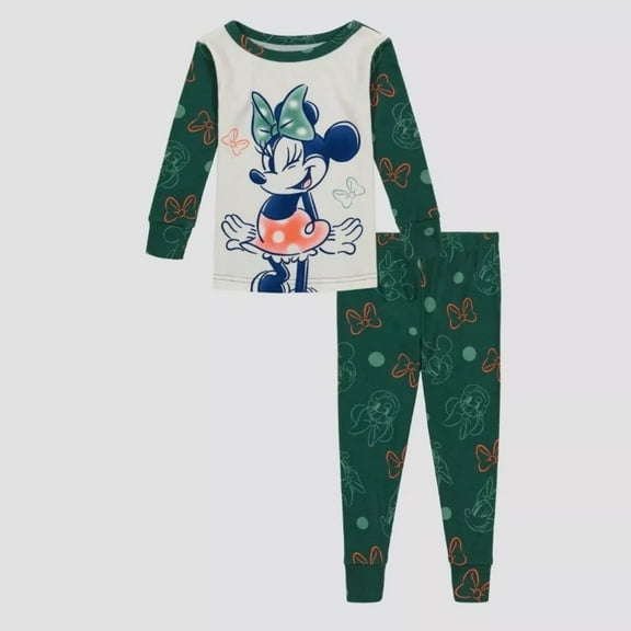 Disney Minnie Mouse and Bows Toddler Girl's 4-Piece Cotton Pajama Set, Size 4T