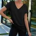 thumbnail image 4 of WEIYLL Tshirts Shirts for Women Solid Color V Neck Short Sleeve Versatile Basic Black Tops Sizes M, 4 of 7
