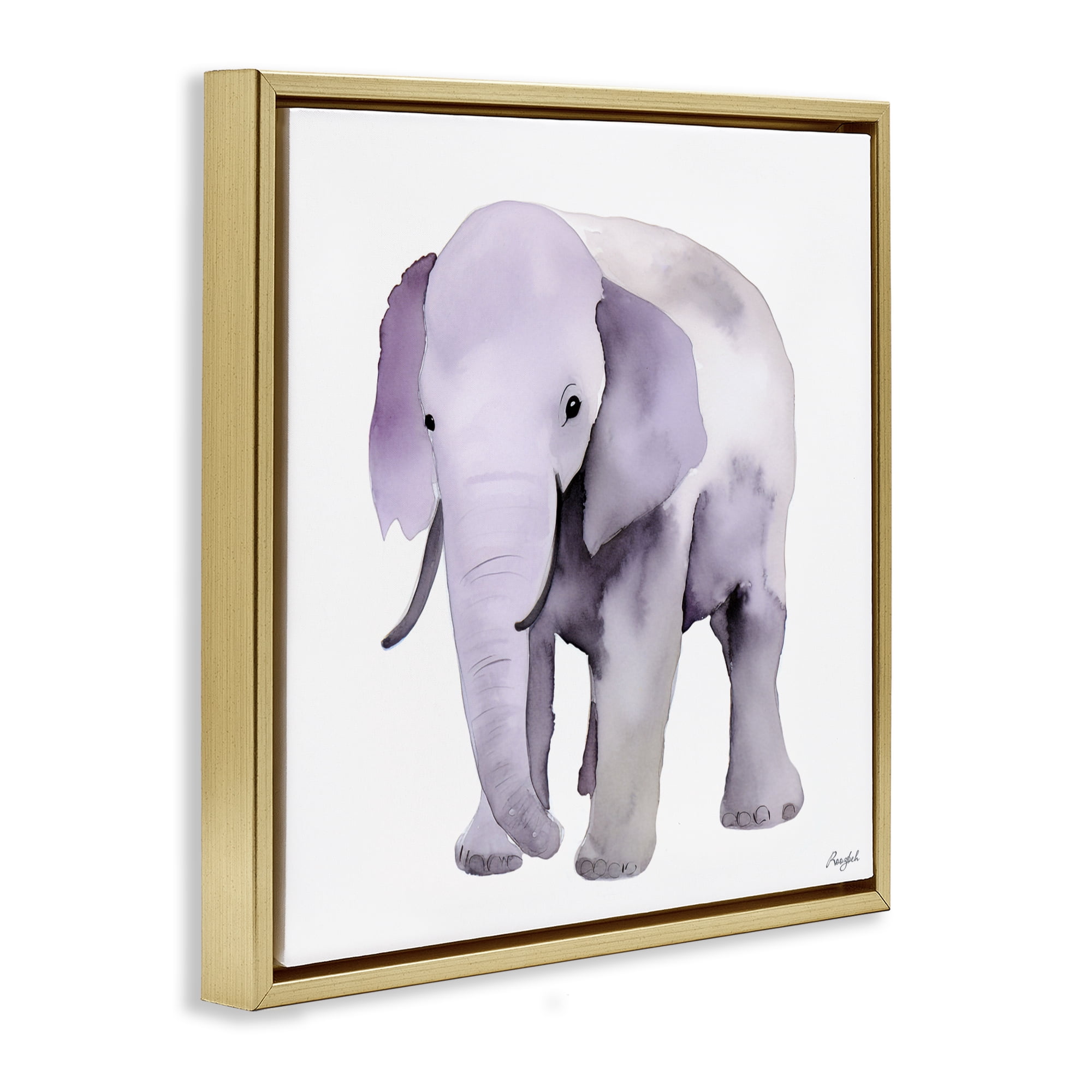 Stupell Industries Kid's Minimal Elephant Gold Framed Floater Canvas Wall Art, design by Roozbeh