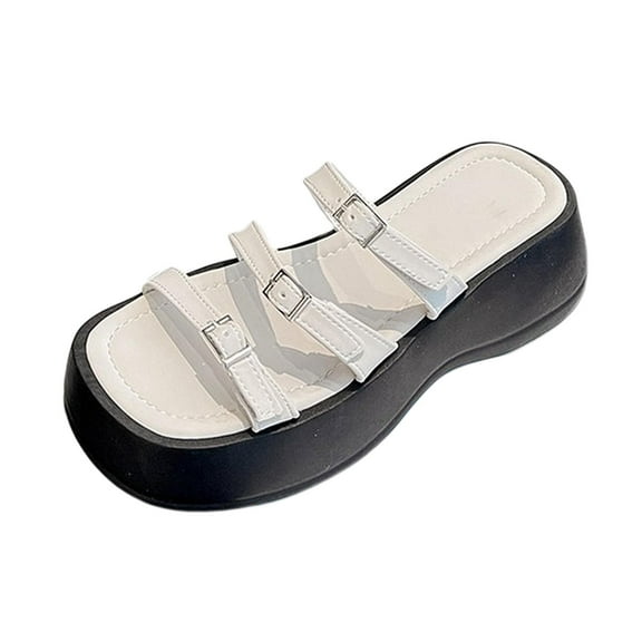 Women Platform Sandals, Slide Sandals Fashion Slip on Slippers Anti Slip Slip on Flat Sandal Adjustable Buckle for Camping, Beach, Ladies Girls 35