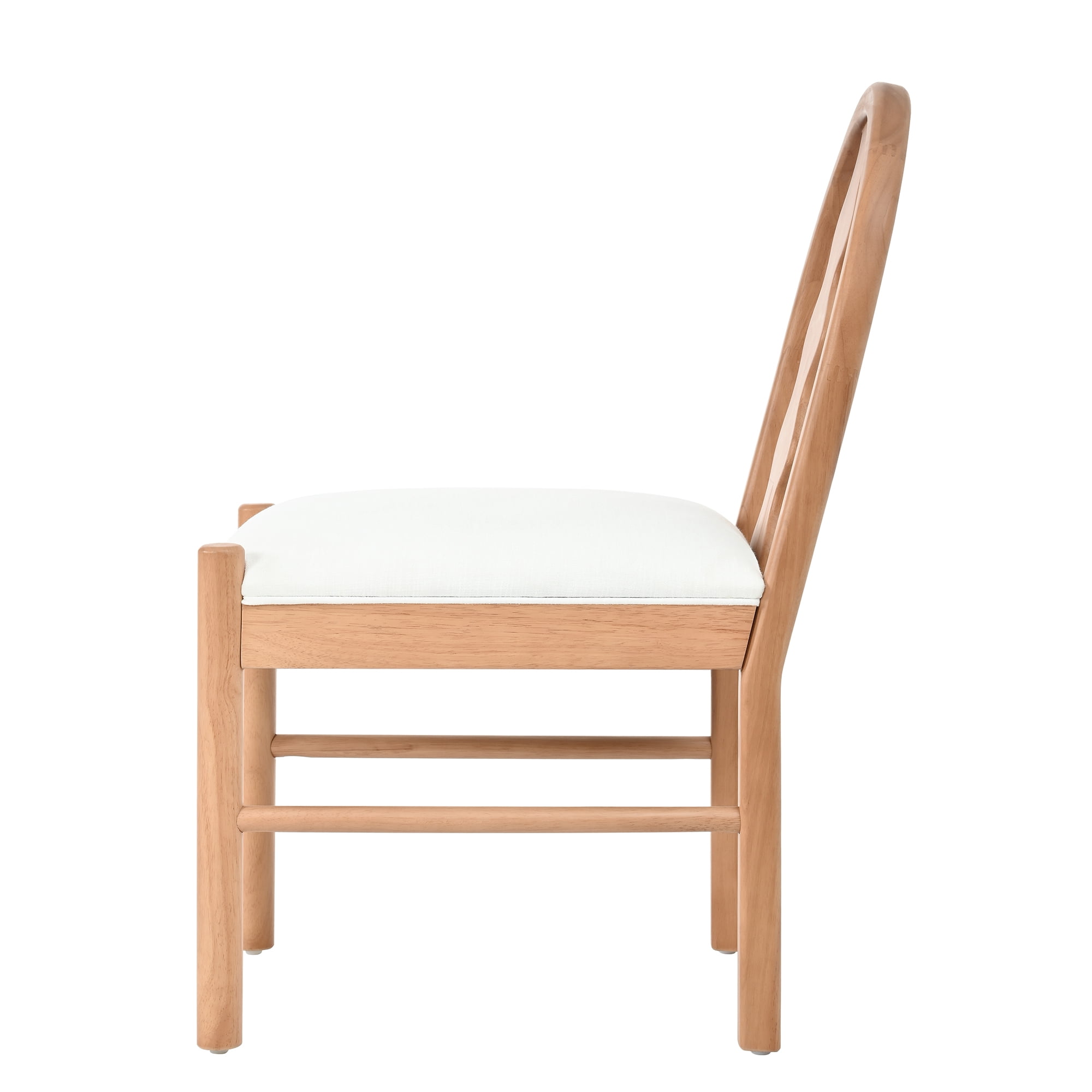 GARITIN Dining Chairs Set of 2, Rubber Wood Frame Chairs with Wavy Arch Backrest and White Fabric Cushion for Kitchen Dining Room, Natural and White