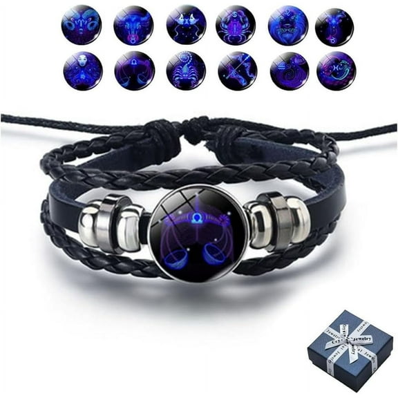 Zodiac Signs Spirit Bracelet for Women & Men – Multilayer Adjustable PU Leather Bangles, 12 Constellations Serene Manifestation Unisex Bracelet
