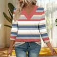 thumbnail image 6 of 3/4 Sleeve T-Shirts for Women Polka Dots Printed Casual V Neck Tee T-shirts Fall Spring Going Out Tops Loose Fit (XL, Navy 03), 6 of 8