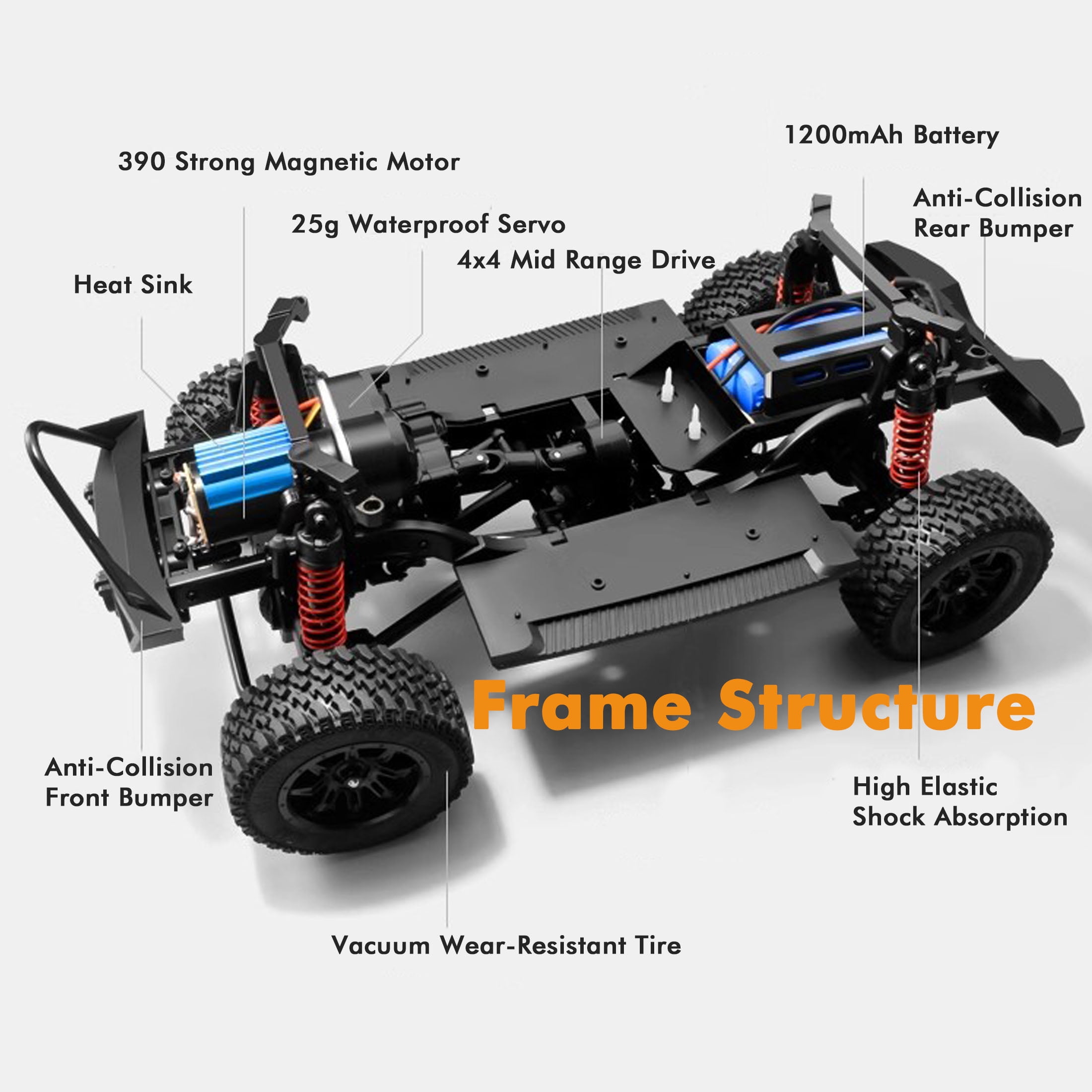 MN128 1/12 RC Car 4WD Crawler 2.4G Remote Control LED Light 4X4 Off Road Climbing Car RC Crawler Gift for Adults Black