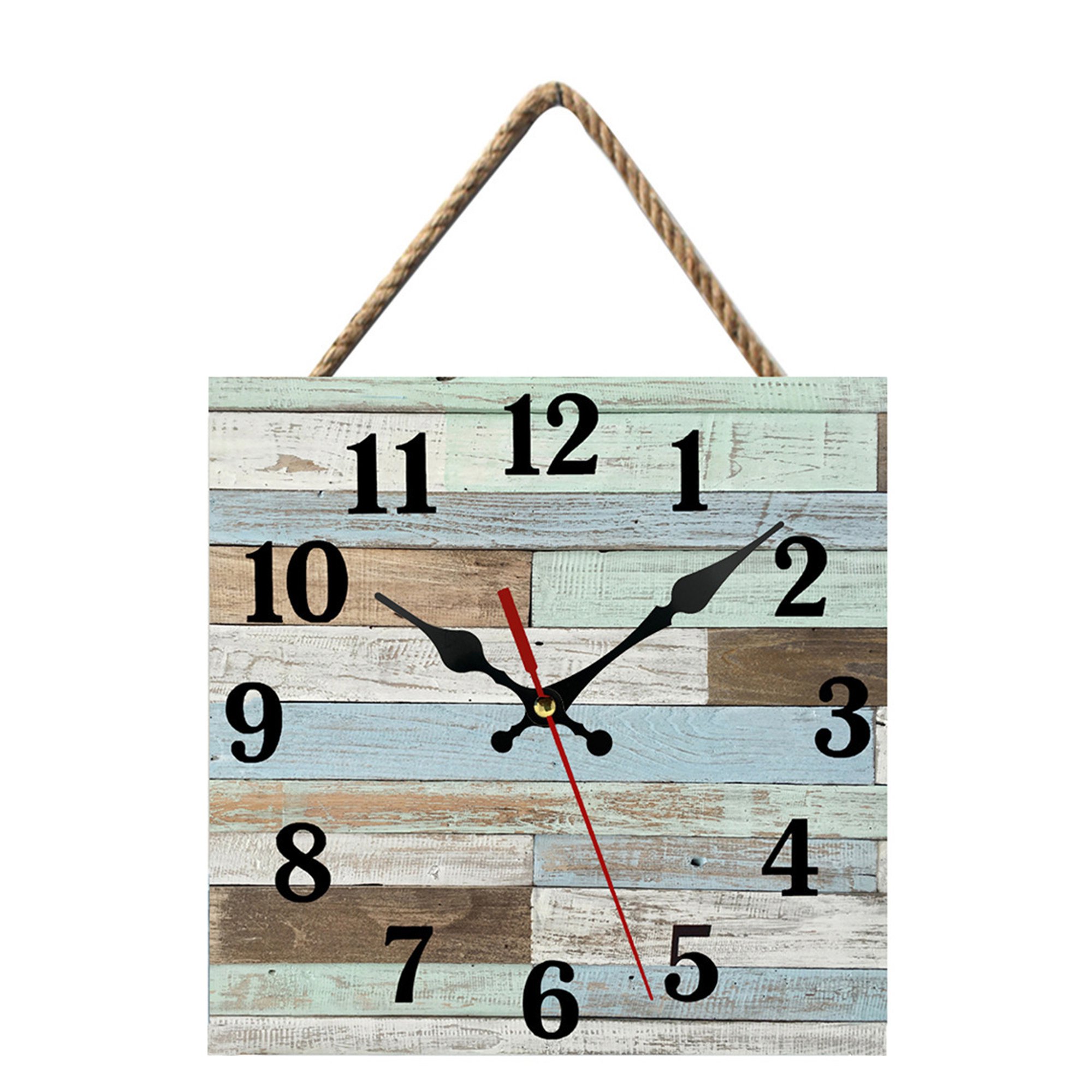 DESIGNICE 9.8 Inch Square Wood Wall Clock Industrial Style Silent Quartz Movement Mdf Decorative Timepiece with Large Arabic Numerals Display for Living Room Bedroom Office