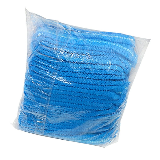 100 gorros desechables de red para el cabello no tejidos, a prueba de polvo Azul
