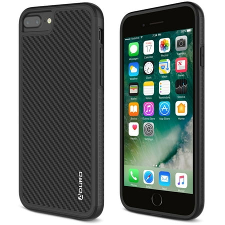 Aduro iPhone 8 Plus / 7 Plus Case, Carbon Fiber Case with Two Layer Shock Absorption Rubber Grip and Raised Edges, Hard Cover Drop Protection Case for Apple iPhone 8 Plus and iPhone 7