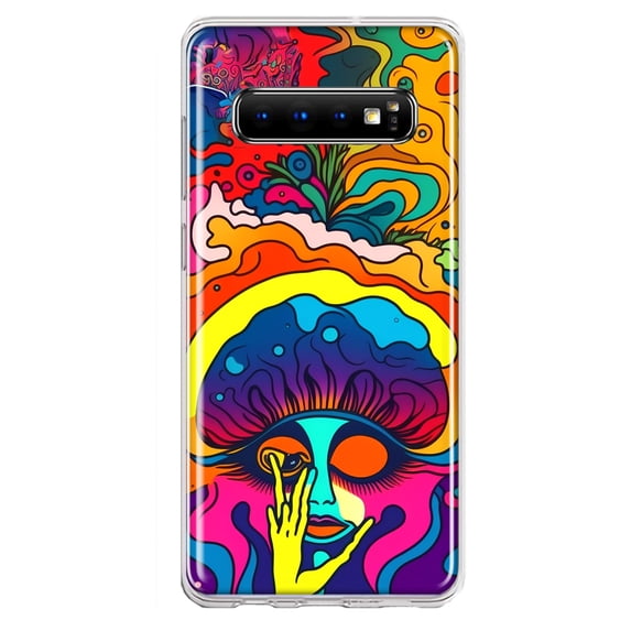 MUNDAZE Samsung Galaxy S10 Plus Shockproof Clear Hybrid Protective Phone Case Neon Rainbow Psychedelic Trippy Hippie Big Brain