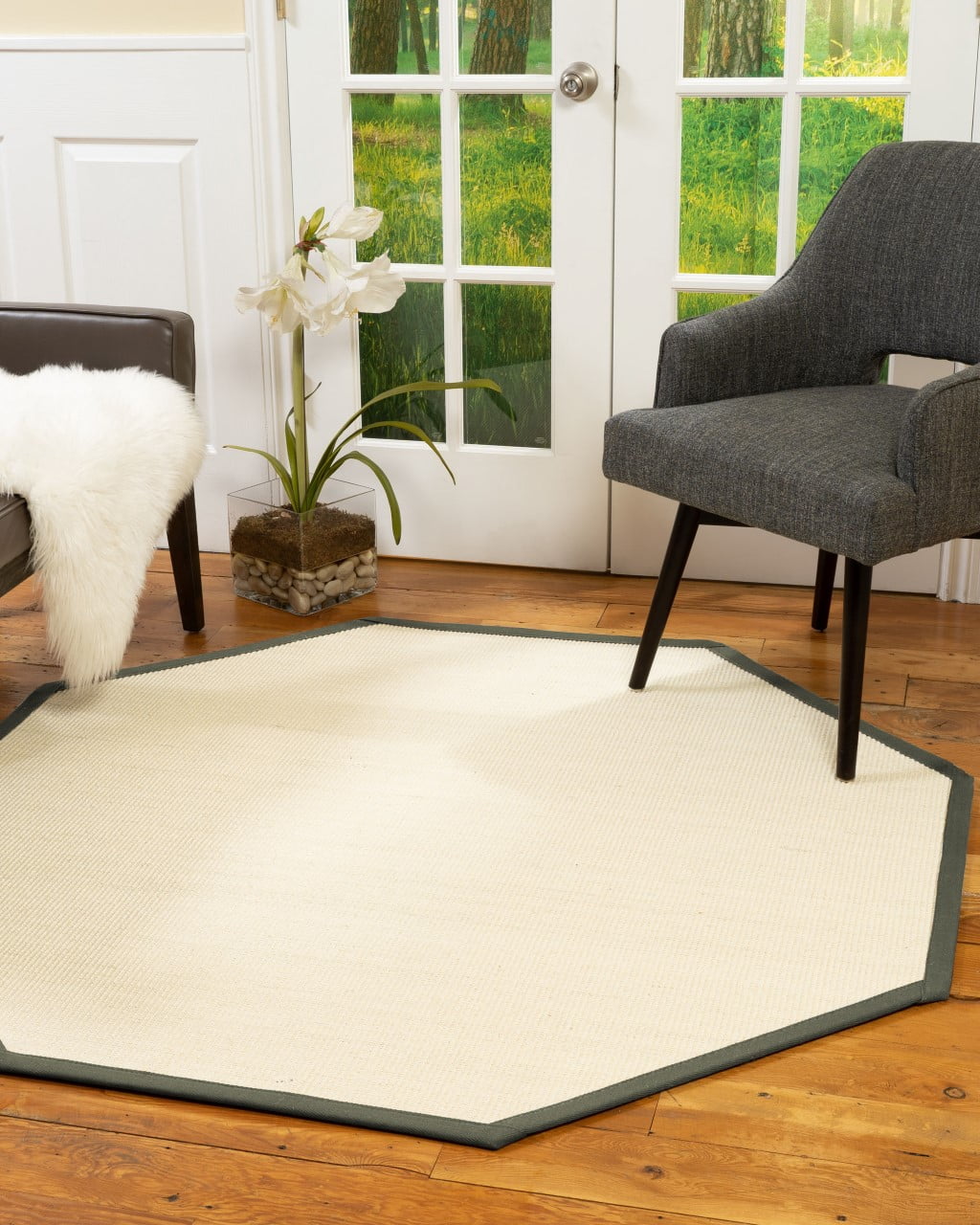 Natural Area Rugs Deco Custom Sisal Rug, 8', Octagon Green Border