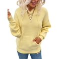 thumbnail image 1 of Pull à Capuche pour Femmes, Décontracté, Boutonné, Col en V, Manches Longues, Tricoté, Henley, 1 of 7