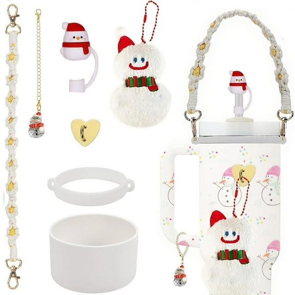 Pekkaxy Christmas Cup Accessories Set for 30 40 oz Tumblers, Straw Toppers and Handle Strap Kit