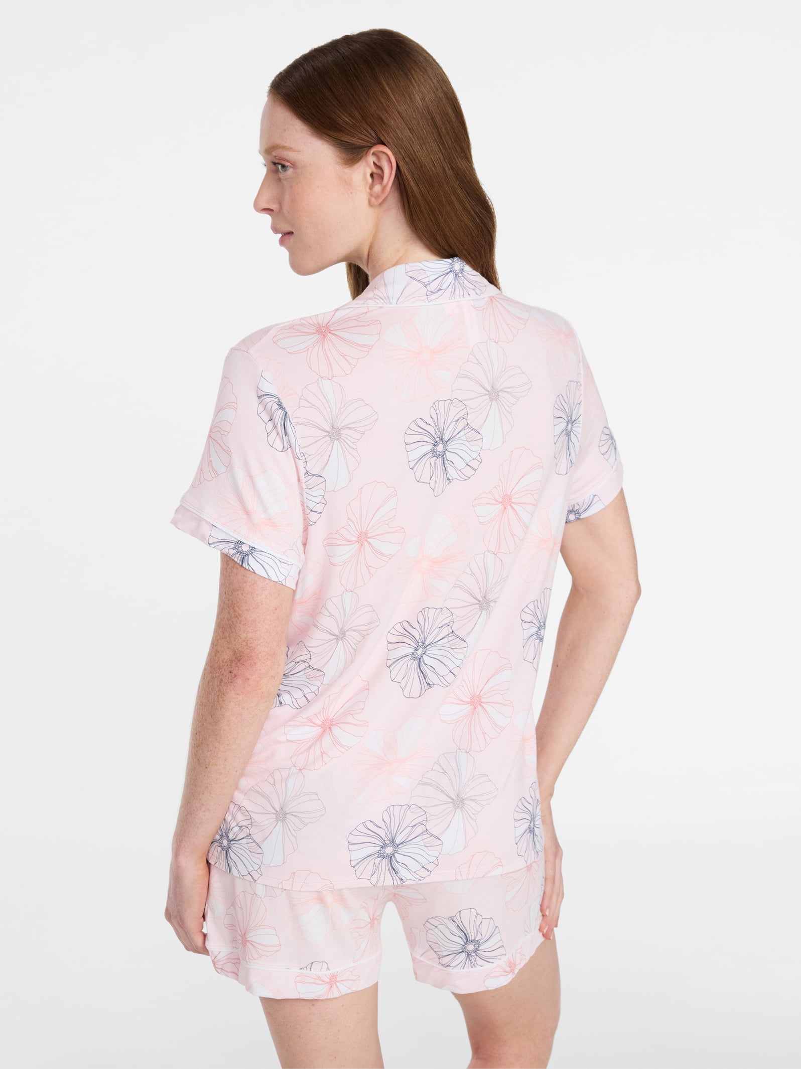 Joyspun Women’s Sleep Modal Short Sleeve Notch Top and Shorts Pajama Set, Size XS-XL, 2X-3X