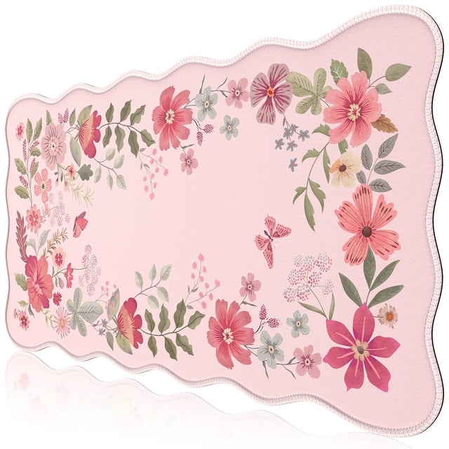iCasso XXL Alfombrilla para Escritorio 90x40 cm Antideslizante Floral Rosa