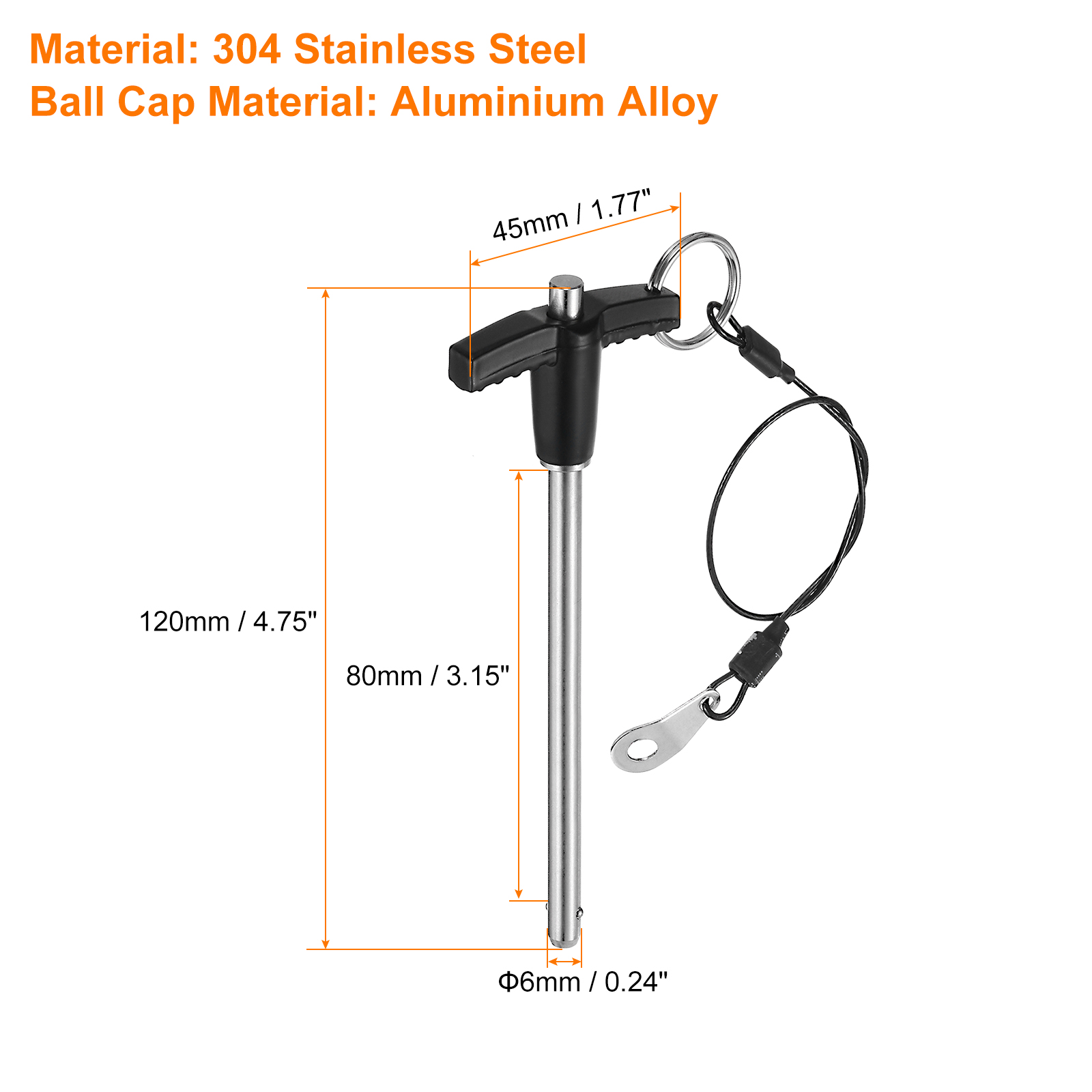 Uxcell 4Pack T Handle Lock Pins, 6mm x 80mm Usage Length Stainless Steel Push-Button Quick Release Pin