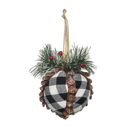 Black White Plaid Ball Christmas Tree Ornament