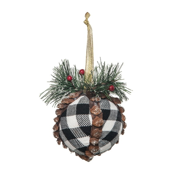 Black White Plaid Ball Christmas Tree Ornament
