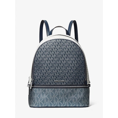 Michael Kors Outlet Rhea Medium Metallic Signature Logo Backpack - Navy