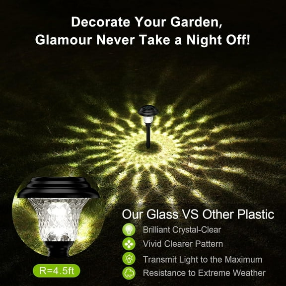 FungLam Waterproof Glass Solar Lights , Super Bright LED Solar Pathway Lights,Auto On/Off Garden Lights , Stainless Steel Landscape Lighting for Yard,Outdoor,Pathway,Patio,Walkway