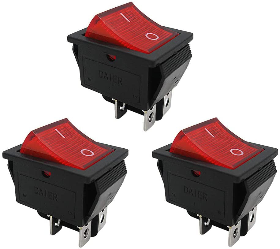 Use for Car Auto Boat Household Appliances 1 Years Warranty MXU2-201NR mxuteuk 3pcs AC110V Red Light Illuminated Snap-in Boat Rocker Switch Toggle Power DPST ON-Off 4 Pin AC 250V 15A 125V 20A 