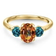 thumbnail image 3 of Gem Stone King 10K Yellow Gold Ecstasy Mystic Topaz and London Blue Topaz Engagement Ring for Women | 2.16 Cttw | Oval 8X6MM | Gemstone November Birthstone | Size 8, 3 of 6