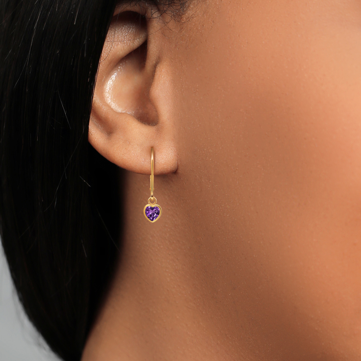 Gem Stone King 14K Yellow Gold Purple Amethyst Drop Dangle Leverback Earrings for Women (0.84 Cttw, Gemstone February Birthstone, Heart Shape 5MM)