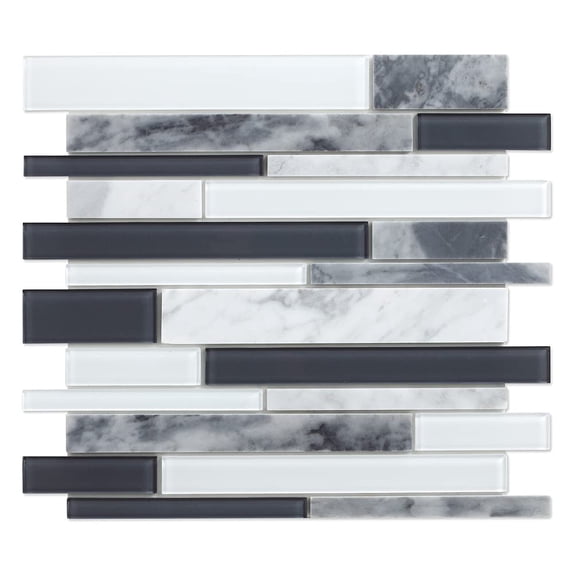 Ice Gray and White 11.97 in x 10.55 in x 5 mm Glass&Stone Peel and Stick Wall Mosaic Tile (5.26 sq.ft/Case)