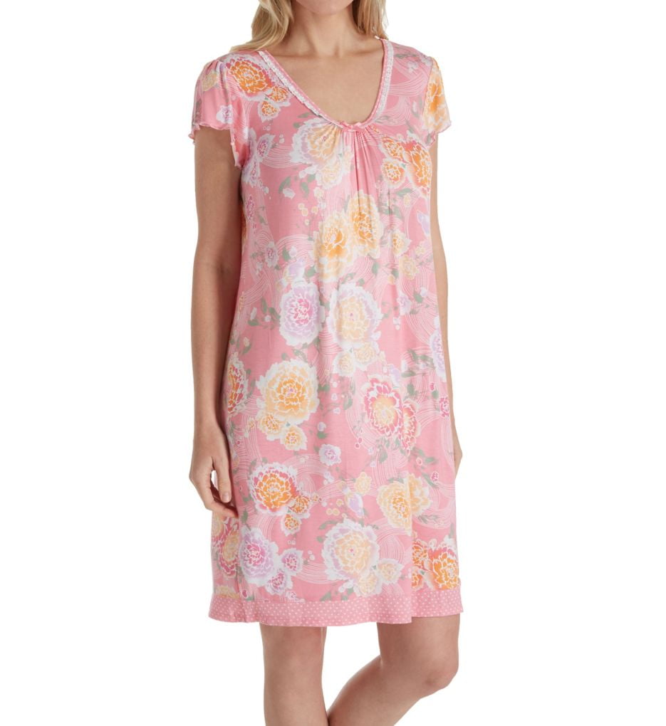 Miss Elaine Women's Miss Elaine 207827 Liquidknit Flutter Sleeve Short Gown