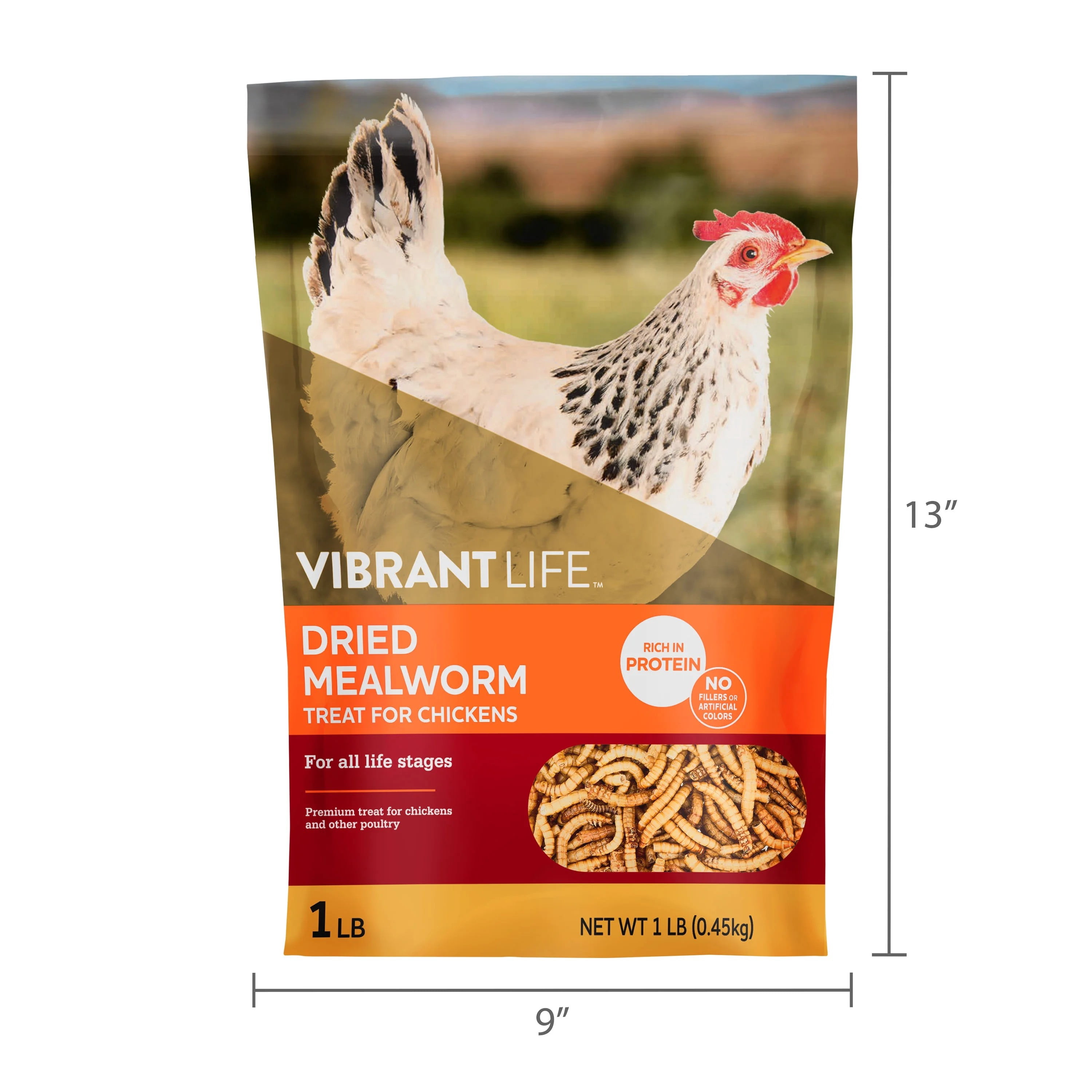 Vibrant Life Dried Mealworm Treat for Chickens, 1 lb Bag