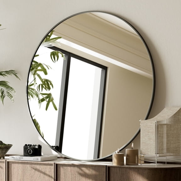 Mirstory 20" Bathroom Mirror Round Wall Mirror Vanity Mirror with Metal Frame, Black