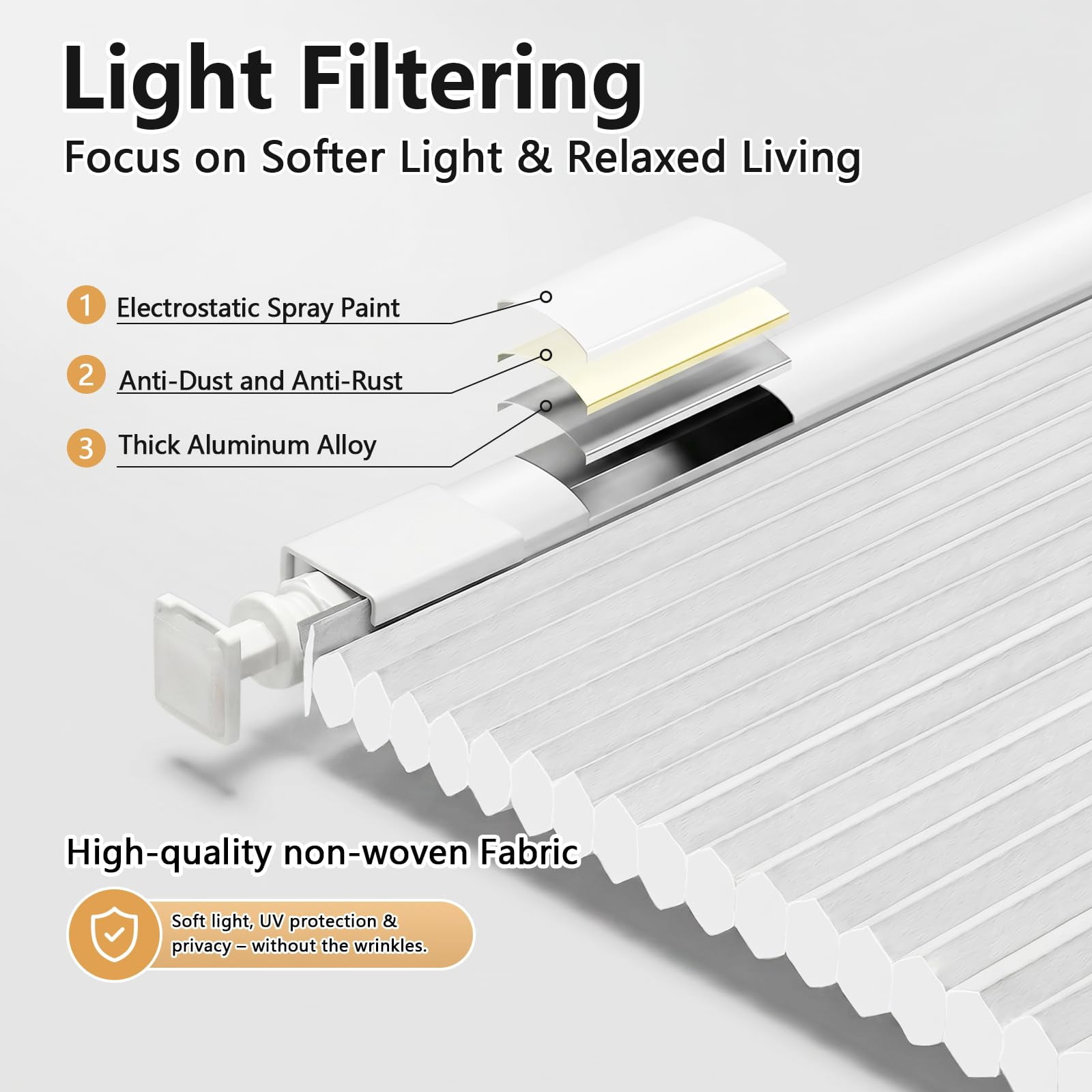 Shade&Beyond No Tools No Drill Blinds for Indoor Windows 21"W x 48"H, Cordless Top Down Bottom Up Cellular Honeycomb Shade for Window, Light Filtering Thermal Insulation Noise Reduction,White