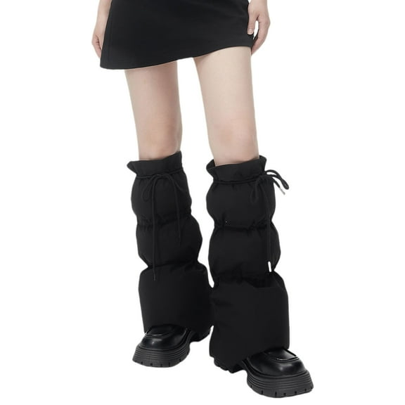 GRABLOOM Women Winter Padded Puffer Leg Warmers for Outdoor Work and Sports Adjustable Drawstring Flared Boot Covers Long Socks