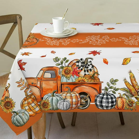 Fall Tablecloth 60x84 Inch Rectangle - Pumpkin Truck Fall Decor for Home - Water Resistant Orange Farmhouse Thanksgiving Table Cloth Rectangle for Party,Dinning,Home