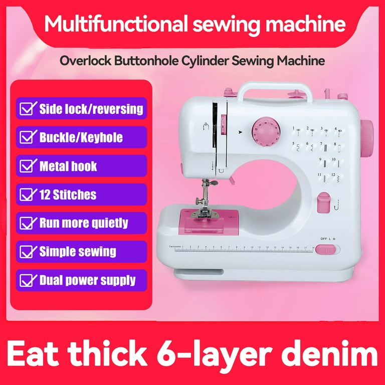 Electric Sewing Machine Portable Mini with 12 Built-In Stitches, 2 Speeds Double Thread, Embroidery,Foot Pedal, Size: 27.5, Purple