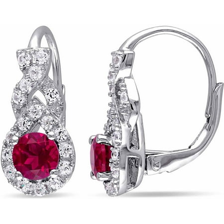 Tangelo 1-7/8 T.G.W. Created Ruby and Created White Sapphire Sterling Silver Leverback Dangle Earrings