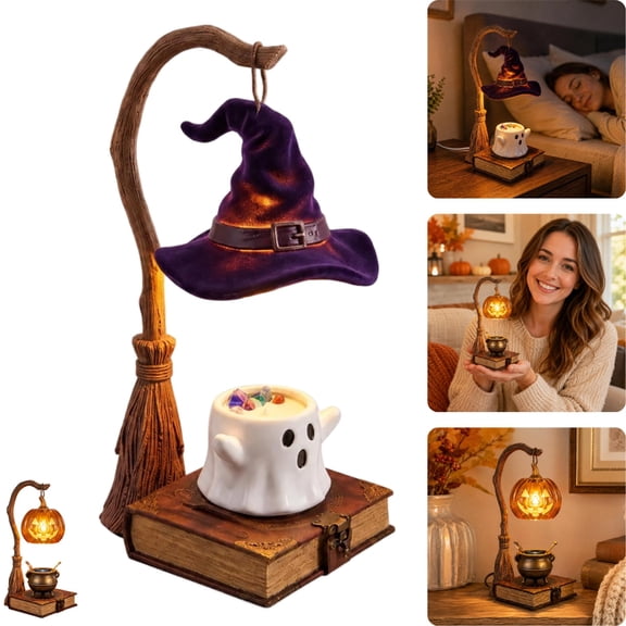Halloween Candle Warmer Lamp Resin Craft Ornament Lamp Adjustable Brightness For Indoor Tabletop Display Home Decor,B