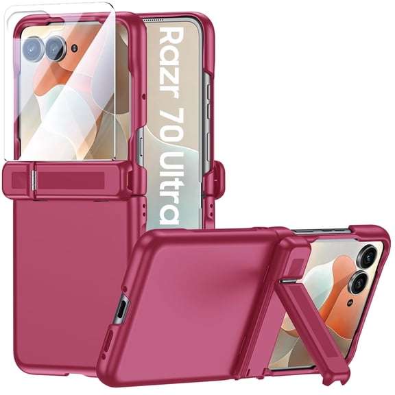 Vizvera for Motorola Razr 2026/Razr 2025 Ultra Phone Case,with Kickstand & Ultra Thin PU Leather Matte PC Shockproof Case-Red