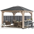 thumbnail image 3 of Sunjoy Cameron 11 ft. x 11 ft. Cedar Wood Framed Hot Tub Gazebo with Steel and Polycarbonate Hardtop and bar shelf, Matte Black, 3 of 10
