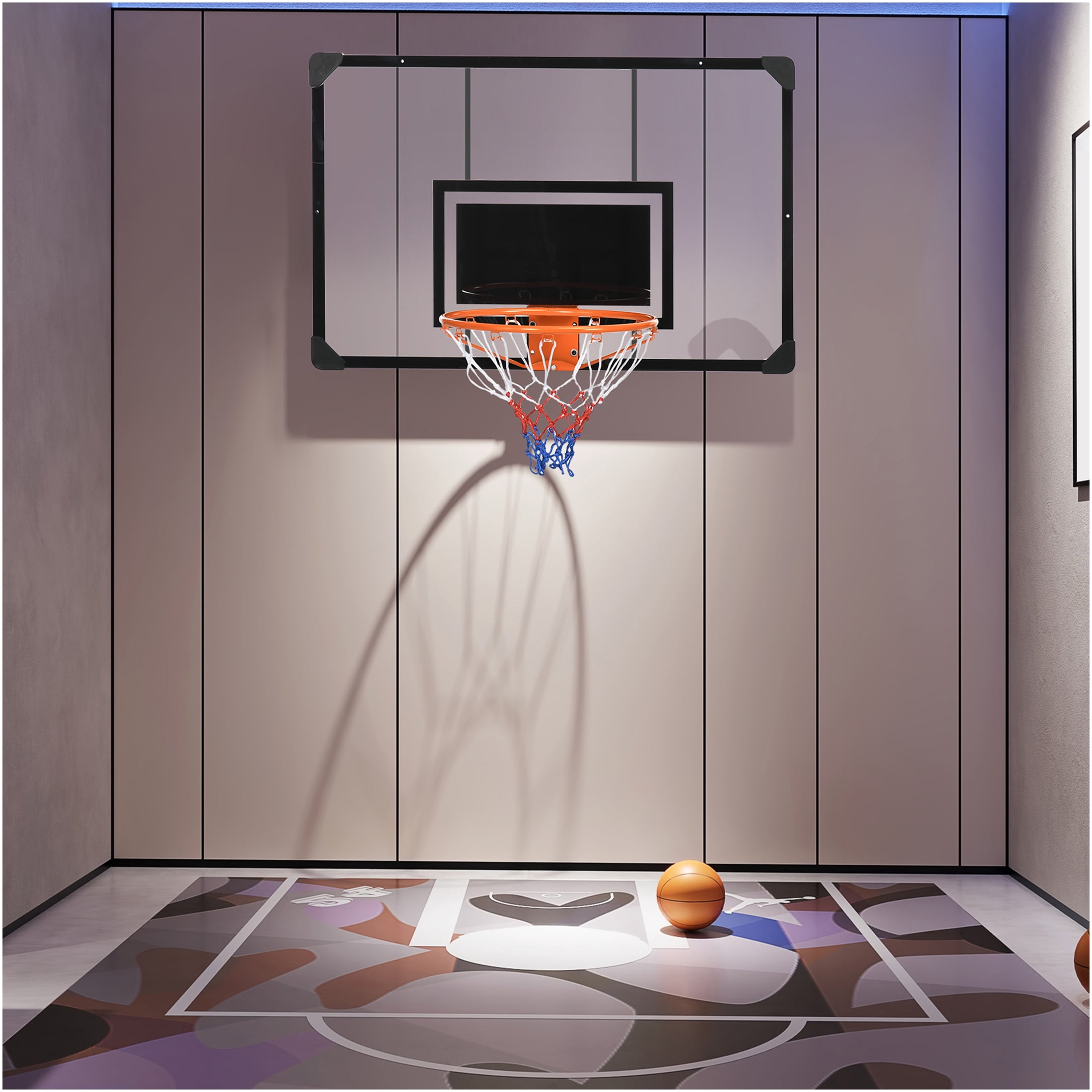 JERFIT Wall Mounted Basketball Hoop Set for Kids & Adults, 45" Shatterproof Backboard with Adjustable Height, All-Weather Steel Frame, Durable Rim & Net for Indoor Outdoor Play