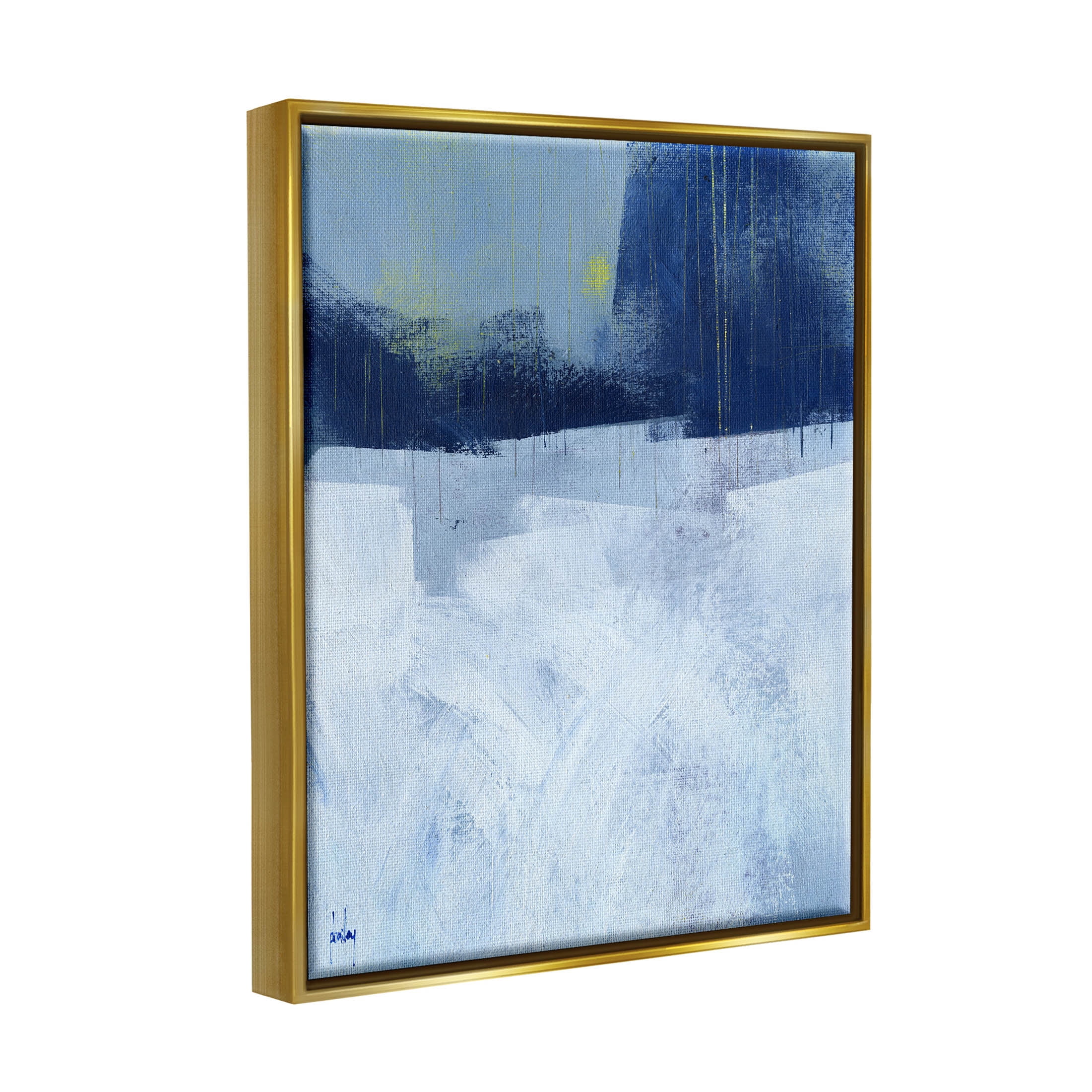 Stupell Industries Abstract Blocked Layered Shapes Painting Metallic Gold Floating Framed Canvas Print Wall Art, Design by Paul Bailey