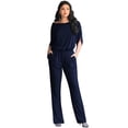thumbnail image 2 of KOH KOH Long Pants Formal Cocktail Evening One Piece Fall Pockets Dressy Jumpsuit Romper Suit Casual Outfit Playsuit Tall 3/4 Short Sleeve For Women Dark Navy Blue Large US 12-14 NT118, 2 of 6