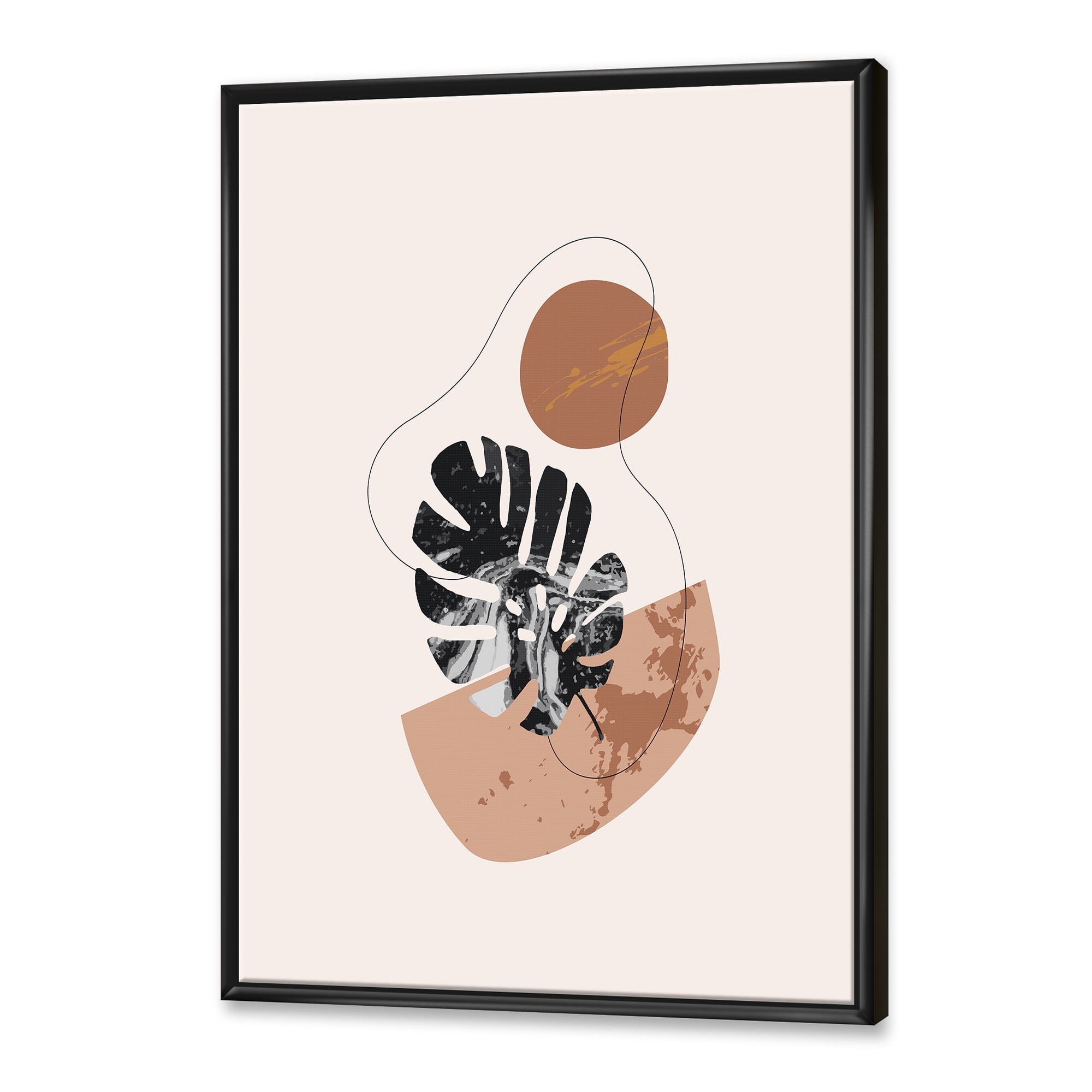 Designart 'Abstract Tropical Monstera Shapes and Leaves' Modern Framed Canvas Wall Art Print
