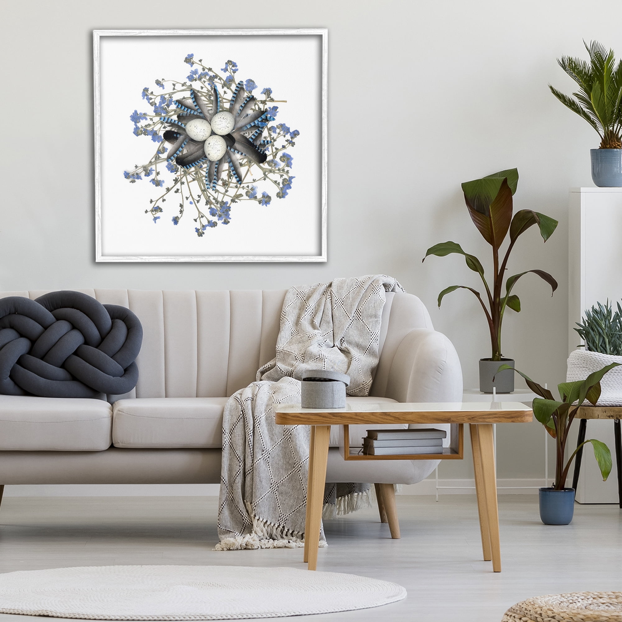 Stupell Industries Feathered Nest & Blue Florals White Framed Giclee Art, design by Beth Adoette