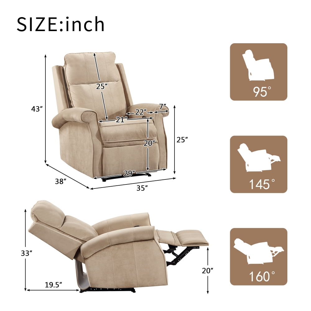 Upholstery Elderly Recliner Chair with Padded Seat Adjustable Backrest  Cushion