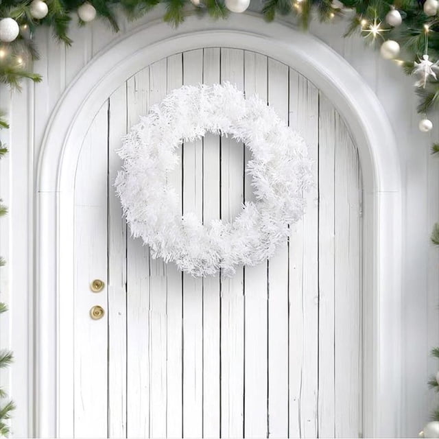 Guirnaldas navideñas, adornos navideños, coronas navideñas, flores para colgar en la puerta, decoración para escaparates, simulación de corona blanca, adornos navideños, soporte para puerta.