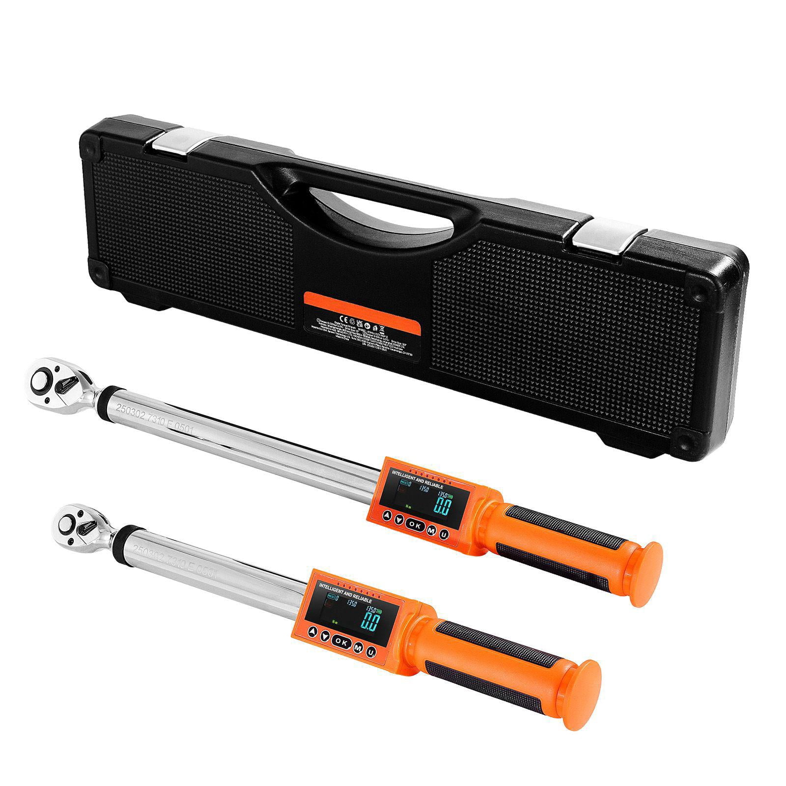 2-Piece Digital Torque Wrench Set 1/2 3/8 Inch Drive 72-Tooth 2% High Accuracy Electronic Torque Wrench with Preset Value Buzzer LED Notification for Automotive Motorcycle