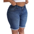 thumbnail image 4 of Gocolloa Women's Plus Size High Waisted Stretchy Jean Shorts 10" Inseam Raw Hem Denim Bermuda Shorts Royal Blue 16W, 4 of 6