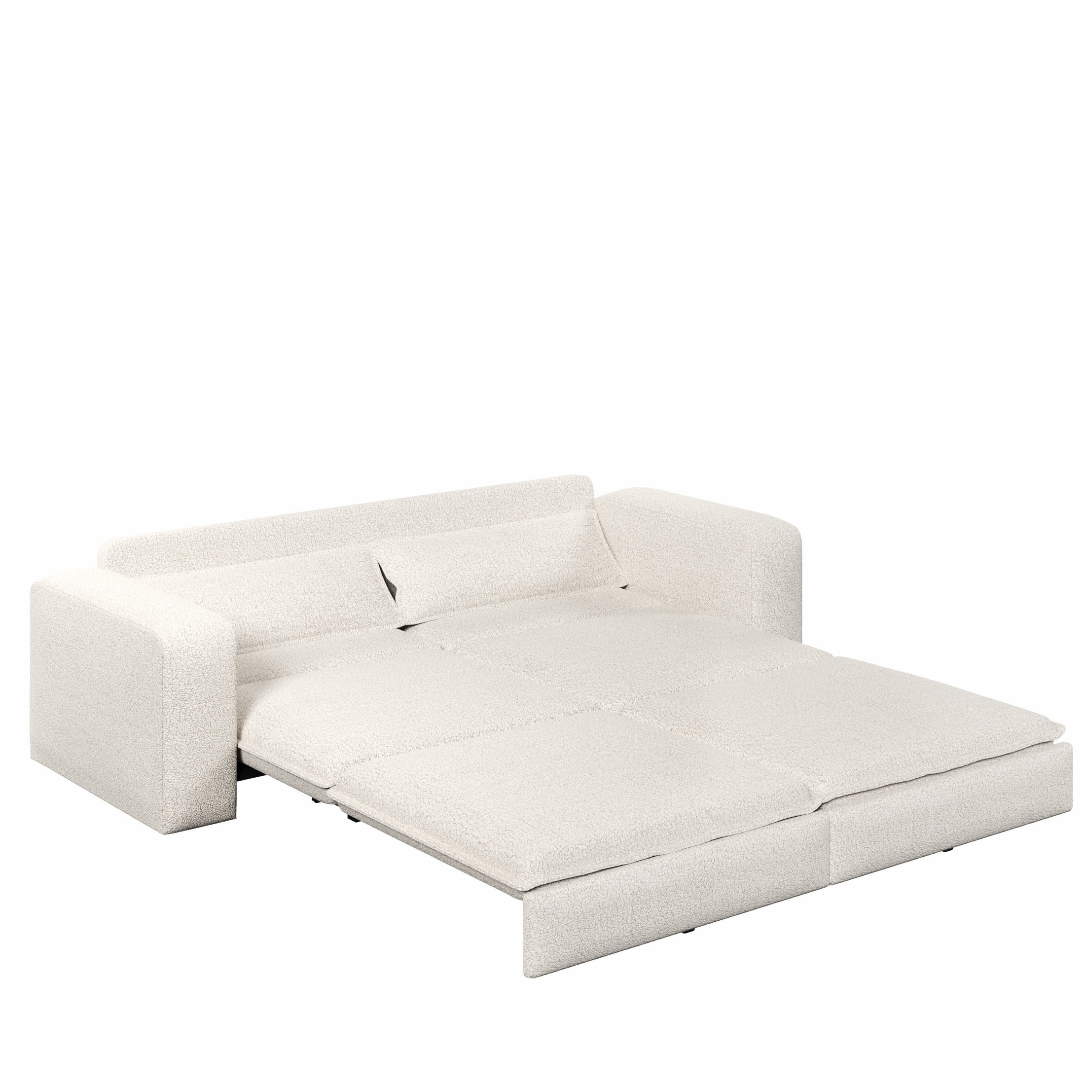 Noble House Rachel Convertible Sleeper Sofa Bed, Sherpa Fleece 3-Seat Pull Out Couch with Lumbar Pillows, Beige White