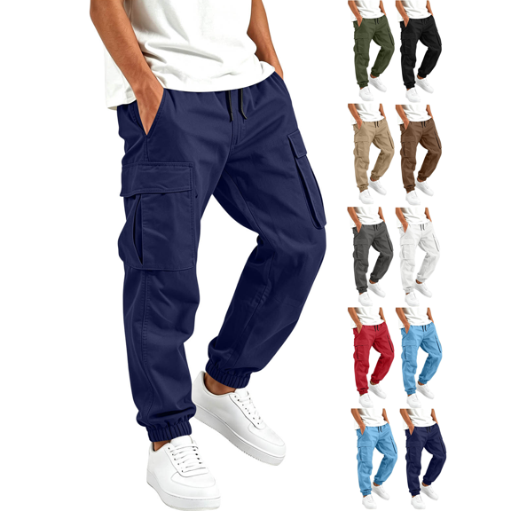 Liuinsasek Boys' Back-to-School Cargo Jogger Pants Solid-Color Casual Elastic Drawstring Waist Multi Pockets Durable Tapered Long Pants for Fall/Winter