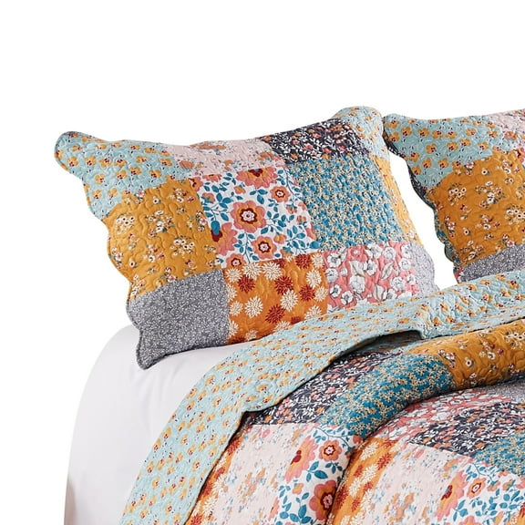 Turin 36 Inch King Pillow Sham Patchwork Floral Print Soft Microfiber
