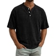 thumbnail image 2 of Men's Casual Round Neck Short Sleeve Button Up Shirt, Soft Cotton Top for Everyday Wear, 2 of 8
